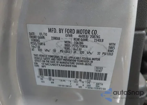 2010 Ford Escape Xlt из США, поврежденный, VIN 1FMCU9D7XAKB95166